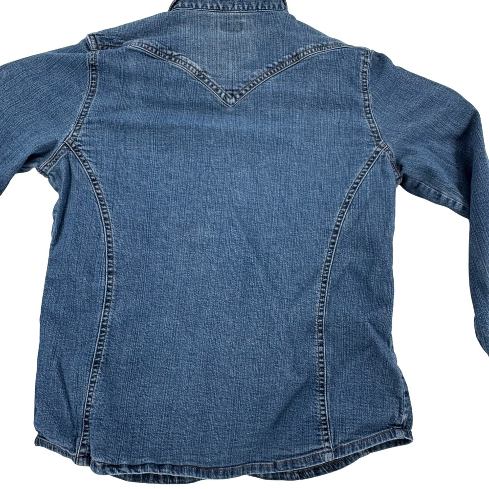 Levi's Western Indigo Shirt Kids XL 16 Blue Denim Pearl Snap Long Sleeve Cowgirl - Picture 5 of 11